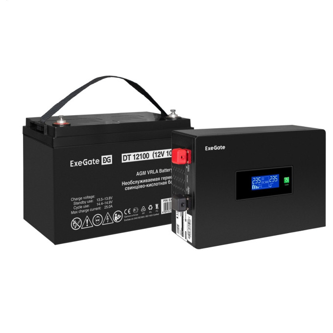 Комплект ИБП EXEGATE IDEALSINE SR-1000.LCD.2SH + батарея 100Aч, 1 шт EX297418RUS